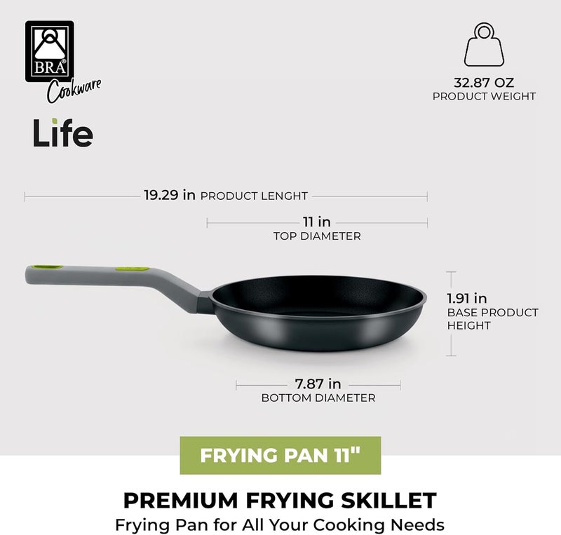 BRA COOKWARE Life Ceramic Nonstick Frying Pan | 11 Inch Recycled Cast Aluminum Skillet | Ceramic Non-Stick Fry Pan | PFOA Free Searing Skillet | All Cooktops (incl. Induction) | Soft-Touch Handle - Image 4